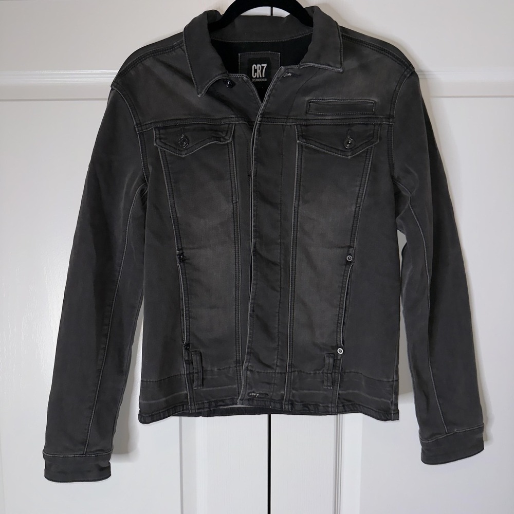 CR7 Cristiano Ronaldo Jacket Mens XS Gray Denim Full Zip Bomber Casual Top